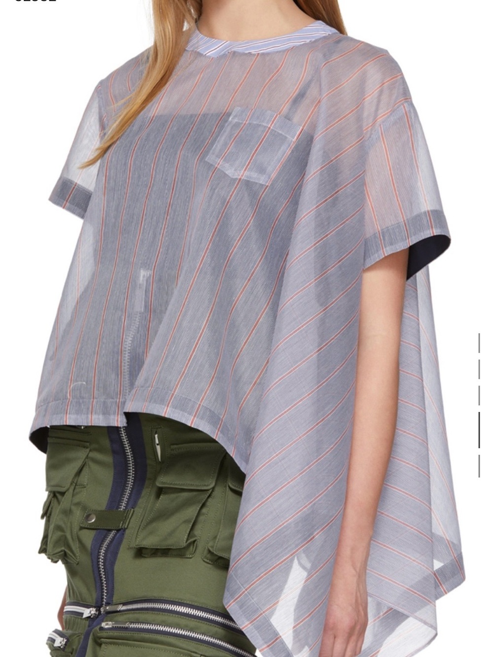 Sacai - Light Blue Striped Sheer Top